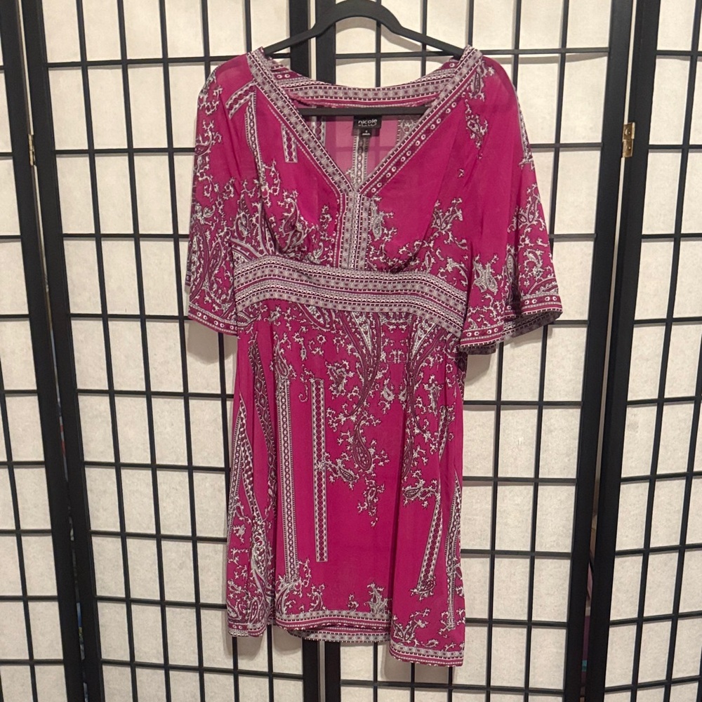 Nicole by Nicole Miller Pink Midi Dress with White Patterns